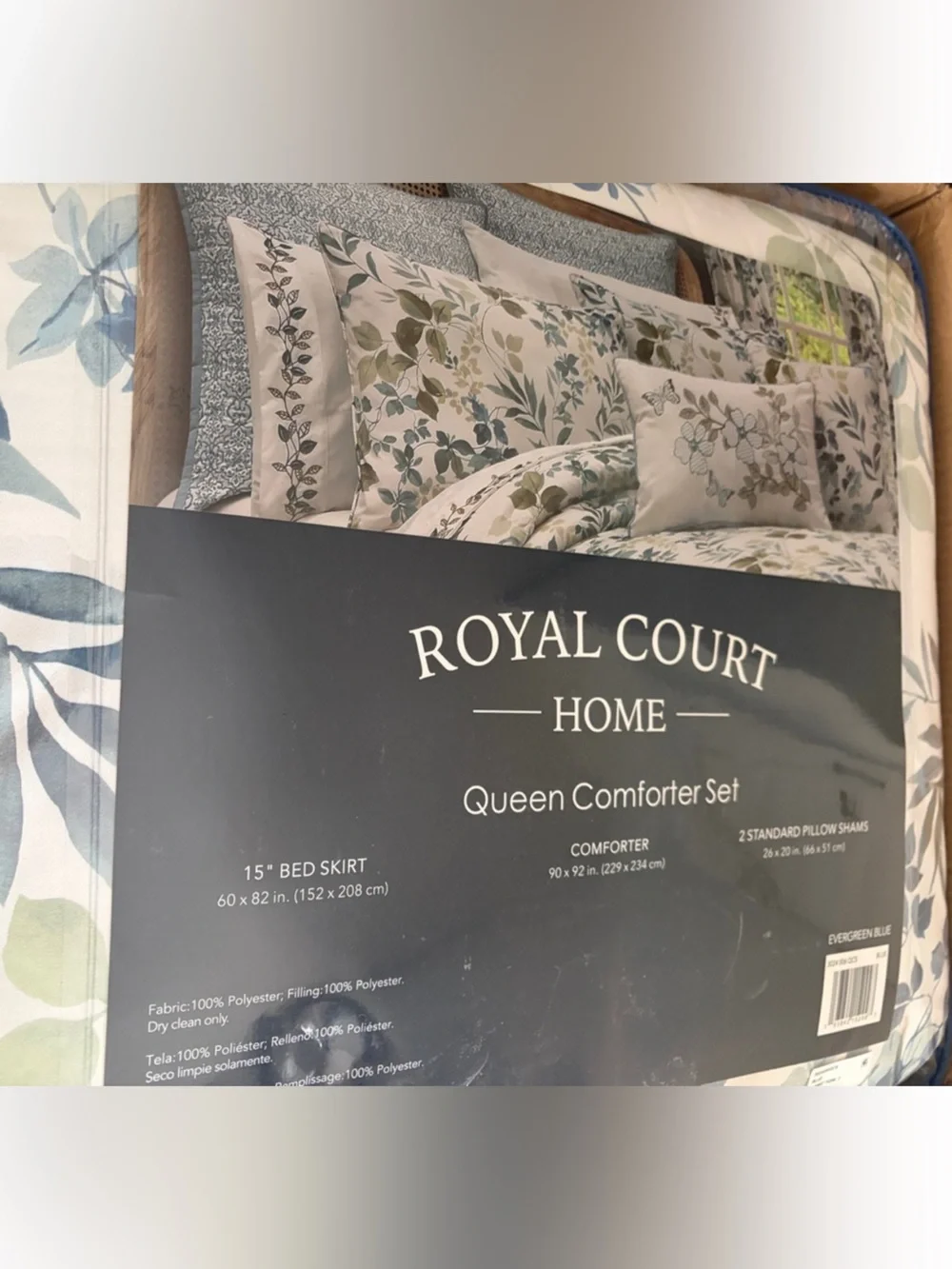 Royal Court Evergreen Blue QUEEN Comforter Set 4 Piece  NWT